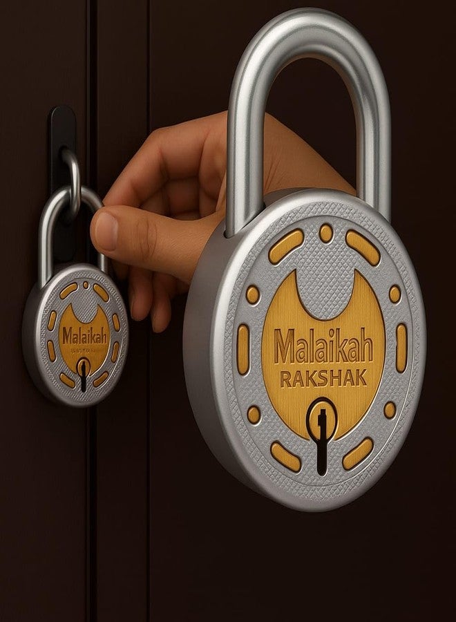 MALAIKAH قفل ملائكة دائري 65 مم مع مفاتيح - قفل للمنزل والبوابة والستائر - هيكل معدني، قفل مزدوج، ذراع فولاذي بثمانية مفاتيح فضية - راكشاك (متعدد الألوان)، صنع في الهند، عبوة من قطعتين - Image 2